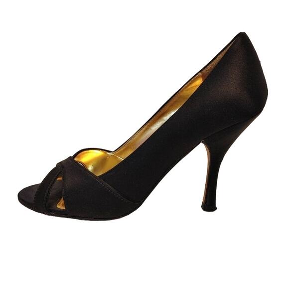 Enzo Angiolini Satin Peep Toe Pumps Crisscross Strap Leather Sole Womens 6.5M - Picture 2 of 7